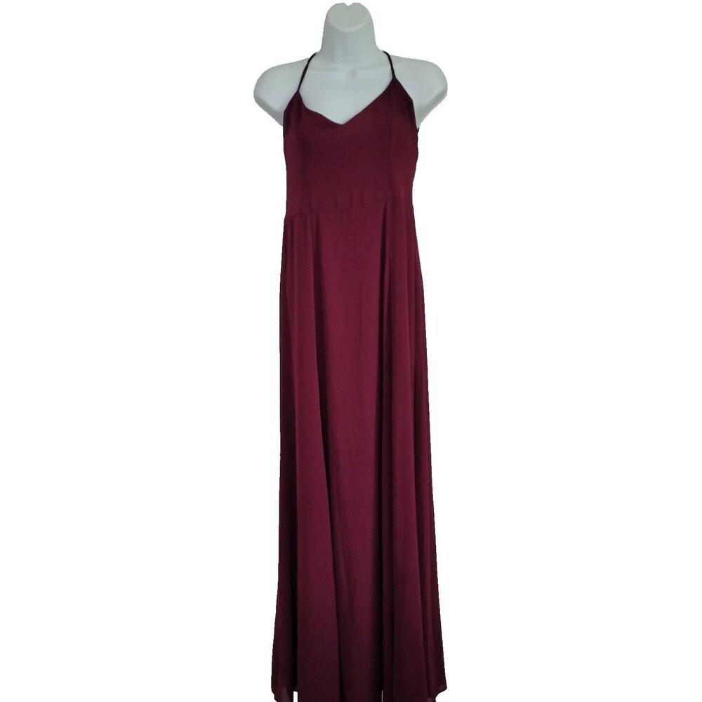 Show Me Your Mumu Maxi Dress Womens Small Burgundy Strappy Open Back Bridesmaid